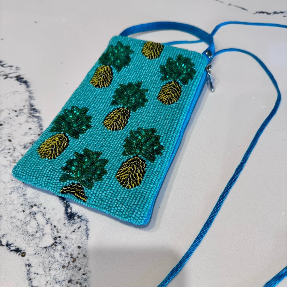 Bamboo Trading Co Beaded Pineapple Crossbody Bag Tropical Blue Mini Purse